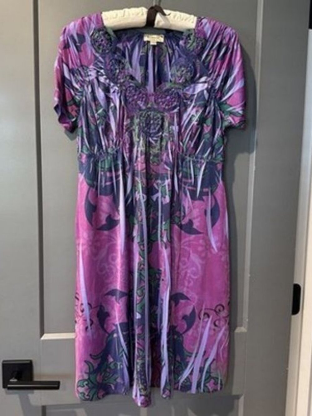 One World Live & Let Live Embroidered Medallion Purple Boho Dress Womens SIZE PM